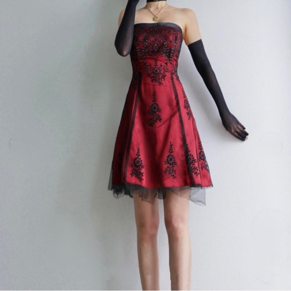 Red and black short goth dress by Stacy Sklar made in Philippines